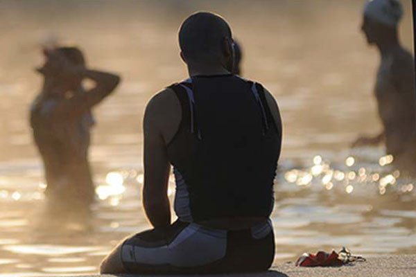 swimmer before start of luray triathlon