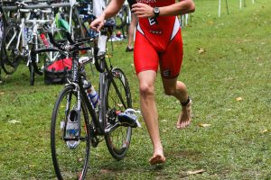 triathlete transitioning at luray triathlon